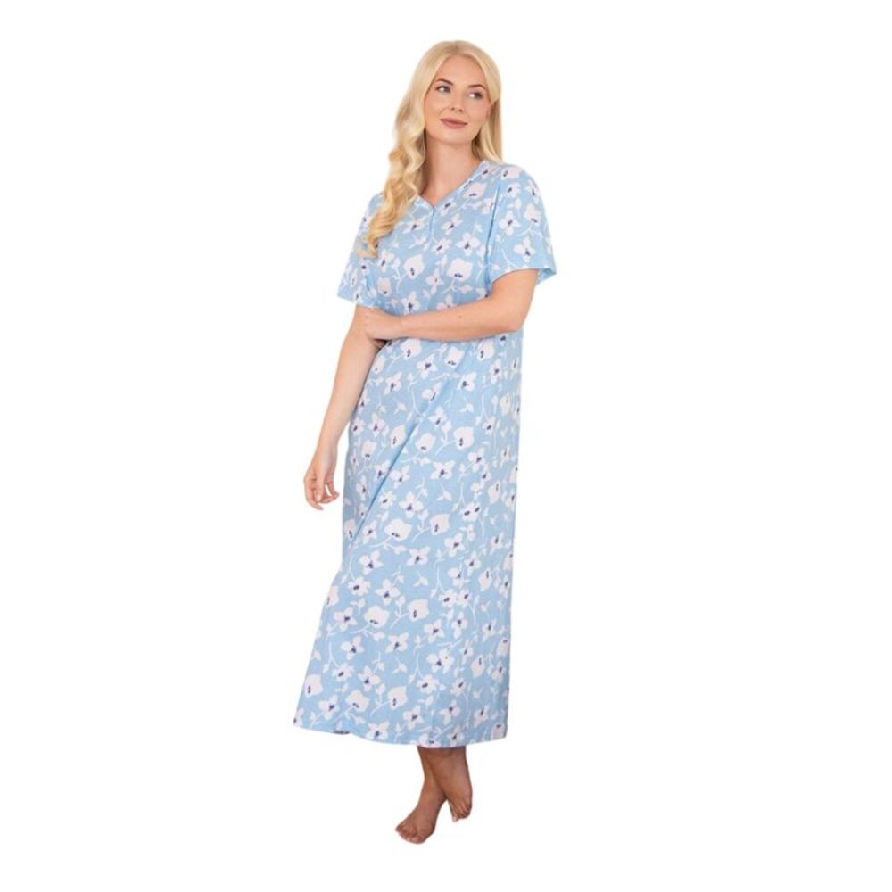 Camille Womens/Ladies Natural Cotton Nightdress / Blue/White